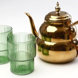 סט קפה/תה 3 חלקים זוג כוסות זכוכית ירוק 320ml + קומקום  1500 מ"ל
