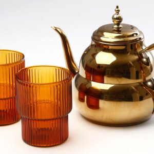סט קפה/תה 3 חלקים זוג כוסות זכוכית אייבורי 320ml + קומקום  1500 מ"ל
