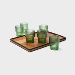 סט קפה/תה 7 חלקים 6 כוסות זכוכית ירוק 320ml + מגש 40X29X2.5