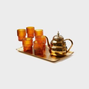 סט קפה/תה 8 חלקים 6 כוסות זכוכית אייבורי 320ml + מגש 40X24X1.5 + קומקום  1500 מ"ל