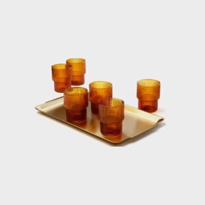 סט קפה/תה 7 חלקים 6 כוסות זכוכית אייבורי 320ml + מגש 40X24X1.5