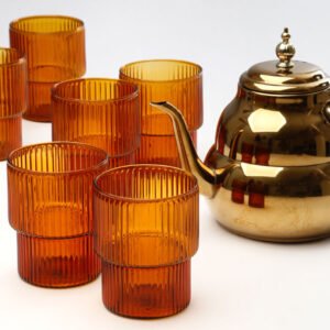 סט קפה/תה 7 חלקים 6 כוסות זכוכית אייבורי 320ml + קומקום  1500 מ"ל
