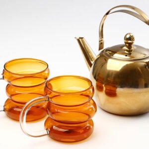 סט קפה/תה 3 חלקים זוג מאגים זכוכית אייבורי 450ml קומקום  1500 מ"ל