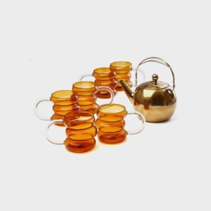 סט קפה/תה 7 חלקים 6 מאגים זכוכית אייבורי 450ml + קומקום  1500 מ"ל