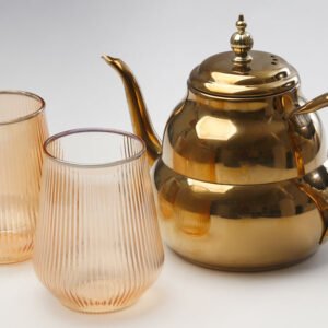 סט קפה/תה 3 חלקים זוג כוסות זכוכית אייבורי 450ml + קומקום  1500 מ"ל