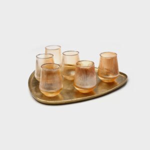 סט קפה/תה 7 חלקים 6 כוסות זכוכית אייבורי 450ml + מגש 41X41X1.5