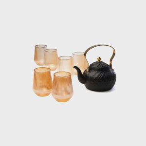 סט קפה/תה 7 חלקים סט 6 כוסות זכוכית אייבורי 450ml קומקום  1400 מ"ל