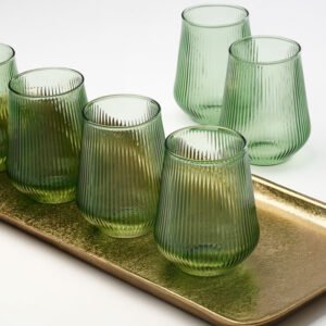 סט קפה/תה 7 חלקים 6 כוסות זכוכית אייבורי 450ml + מגש 2X20.5X21