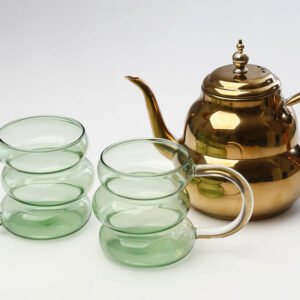 סט קפה/תה 3 חלקים זוג מאגים זכוכית ירוק 450ml קומקום 1500 מ"ל