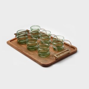 סט קפה/תה 7 חלקים 6 מאגים זכוכית ירוק 450ml + מגש 55X36X5.5CM