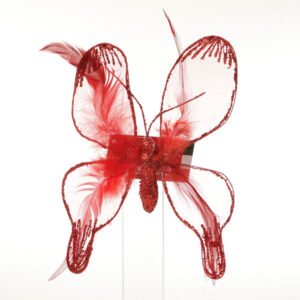 פרפר לקישוט קטיפה Giuliano אדום 20cm