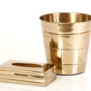 פח + קופסאת טישו BRASS GOLD בצבע זהב במידות 24X24X25 23X13X6.5
