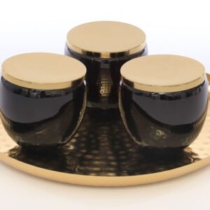 סט הגשה מגש + 3 בונבוניירות GoldBrass שחור בגודל 35X35X3 10X10X13 בצבע שחור