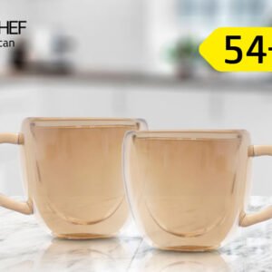 זוג כוסות אספרסו DreamChef זכוכית כפולה בגודל 80ml בצבע אמבר