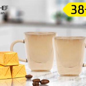 זוג כוסות אספרסו DreamChef זכוכית כפולה בגודל 80ml בצבע אמבר