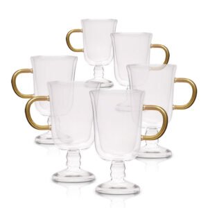 סט 6 גביעי אפרופו 270ml דאבל גלאס ידיות זהב מבית DreamChef