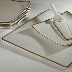 סט עוגה פורצלן פס זהב מט NEW BONE CHINA