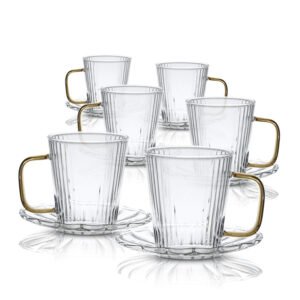סט 6 ספלי אספרסו 80ml + תחתיות זכוכית ידיות זהב מבית DreamChef