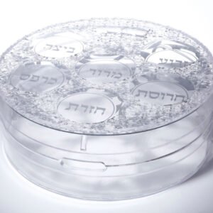 קערת ליל הסדר + מדפי מצות אקריליק גלים הדפס כסף