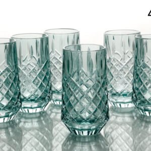 סט 6 כוסות שתייה 410 מ"ל CRYSTALINE ירוק פס זהב