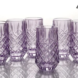 סט 6 כוסות שתייה 410 מ"ל CRYSTALINE סגול פס זהב