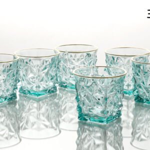 סט 6 כוסות וויסקי 350 מ"ל CRYSTALINE טורקיז פס זהב