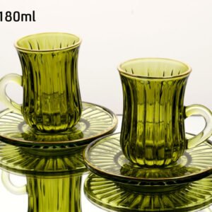 סט 6 כוסות תה + תחתיות 180 מ"ל GREEN GOLD CRYSTALINE