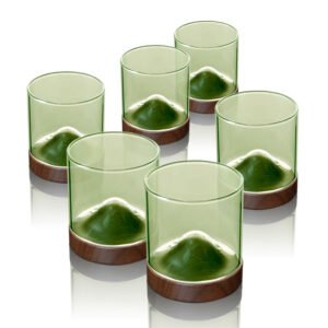 סט 6 כוסות 180ml זכוכית Green לשתייה חמה + תחתיות עץ מבית DreamChef