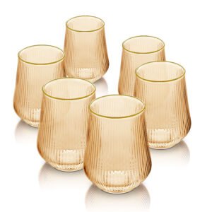 סט 6 כוסות 450ml זכוכית Light Amber פס זהב לשתייה חמה מבית DreamChef