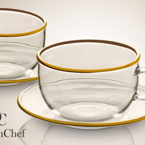 זוג ספלי קפה DreamChef זכוכית פס זהב + תחתית זכוכית