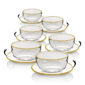 סט 6 ספלי תה 220ml + תחתיות זכוכית פס זהב מבית DreamChef