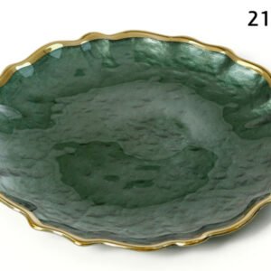 צלחת מנה ראשונה 21 ס"מ ירוק פס זהב