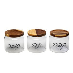 סט מזון זכוכית מכסה עץ