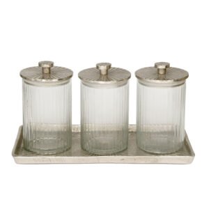 סט 3 צנצנות עם מכסה על מגש NICKEL BRASS