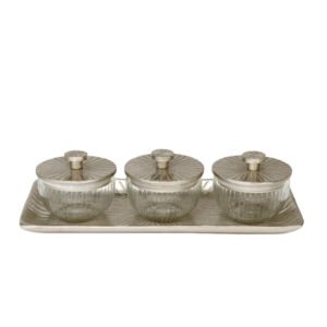 סט 3 צנצנות עם מכסה על מגש NICKEL BRASS