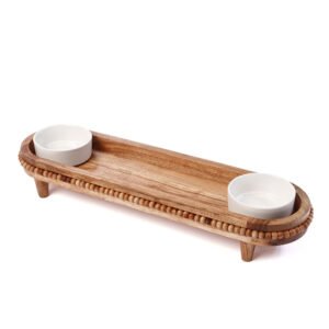 מגש אובלי + 2 קערות קרמיקה ACACIA WOOD