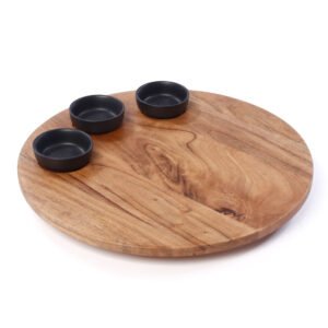 פלטה מסתובבת + 3 קעריות קרמיקה ACACIA WOOD