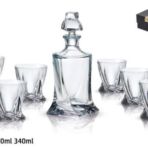 סט 6 כוסות ויסקי 340ml ודקאנטר 850ml קריסטל בוהמיה Quadro