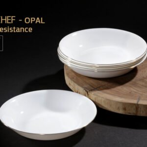 צלחת מרק זכוכית מחוסמת OPAL עגולה פס זהב 22 ס"מ בגודל 22 ס"מ בצבע לבן