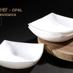 צלחת OPAL מרובעת פס כסף 20*20*5 ס"מ בגודל 20*20*5 ס"מ בצבע לבן