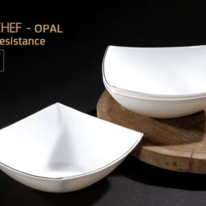 קערה OPAL מרובעת פס כסף 24*24*8 ס"מ בגודל 24*24*8 ס"מ בצבע לבן